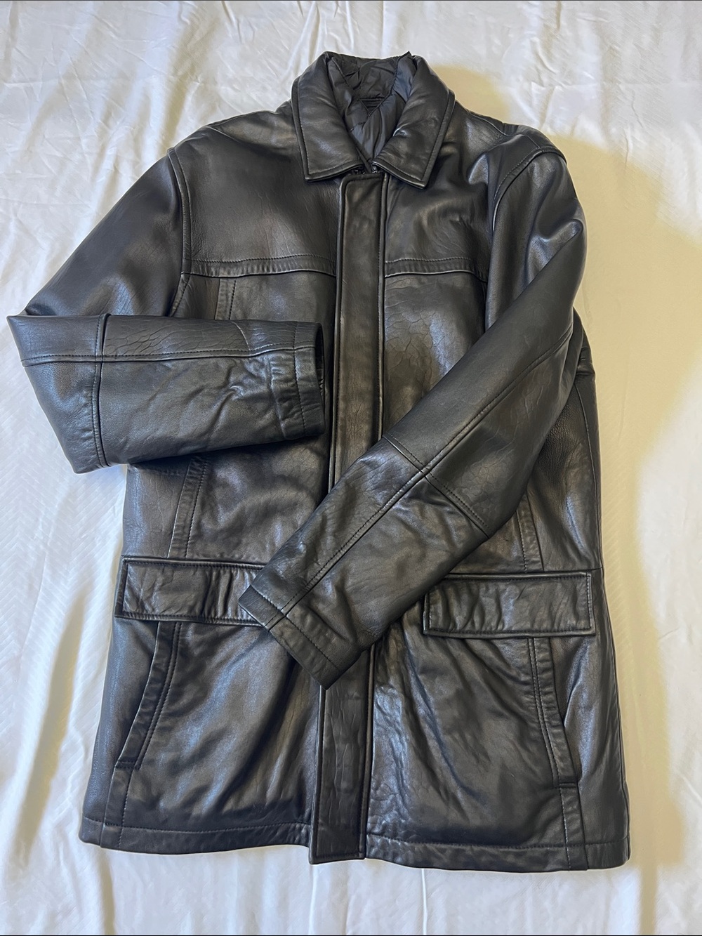 Calvin Klein Black Leather Pea Coat